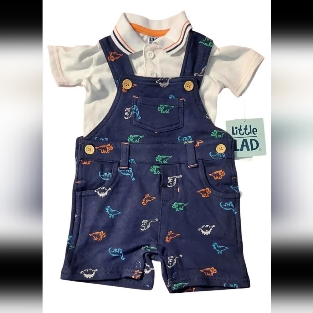 NWT Navy Dinosaur Print Overall Short Set ~sz 6 Mos